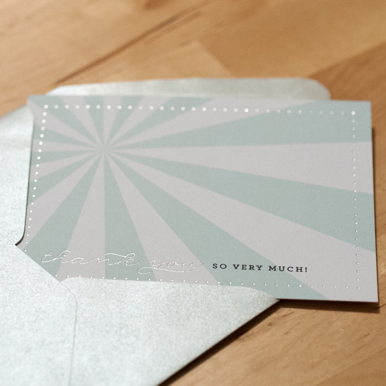 Set of 8 Seafoam and Silver Burst Cards Thank You Cards