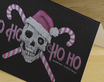 Set of 6 Hand-printed Christmas Cards -- Yo Ho Ho Ho