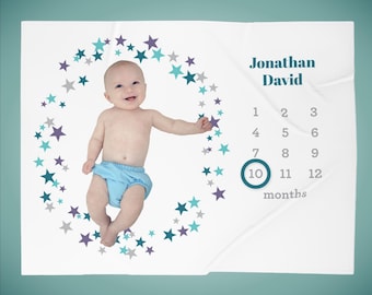 Personalized Star Baby Milestone Blanket: Newborn Photo Prop