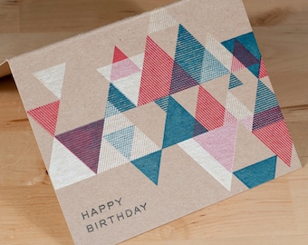 Birthday Card - Handprinted on Chipboard