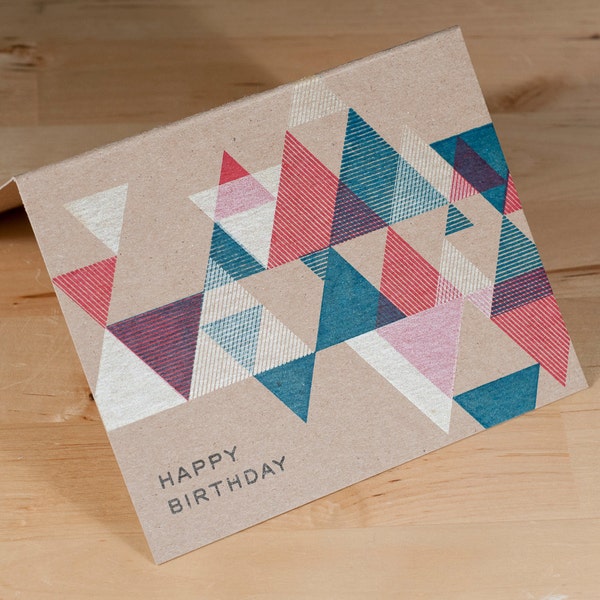 Birthday Card - Handprinted on Chipboard