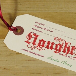 Set of 6 Hand-printed Christmas Gift Tags Naughty or Nice image 4