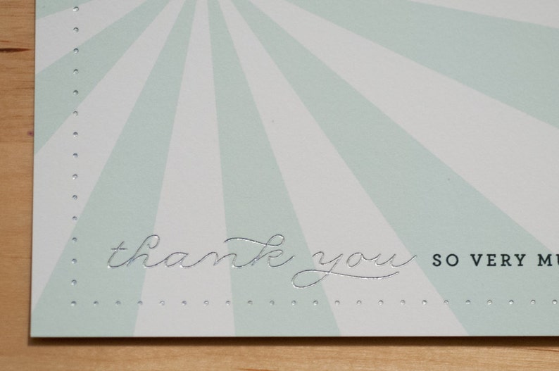 Set of 8 Seafoam and Silver Burst Cards Thank You Cards