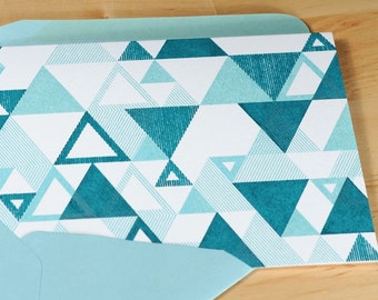 Set of 6 Hand-printed Triangle Pattern Cards -- White
