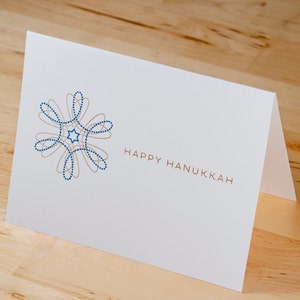 Cartes Hanukkah -- Ensemble de 6 or imprimé à la main sur des cartes blanches