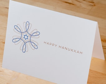 Hanukkah Cards -- Set of 6 hand-printed gold on white cards