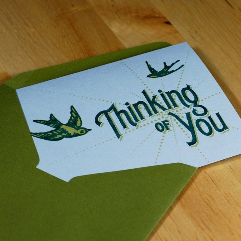 Hand-printed Greeting Card -- Thinking of You - Etsy