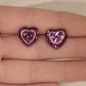 Lila Herz mit Pink Glitter Ohrstecker