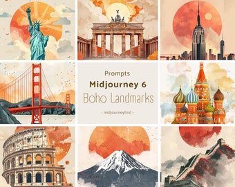 Midjourney Prompts for Boho Art Prints Posters Prompts for Midjourney Boho Landmarks Poster Prompts for Digital Art Instant Download