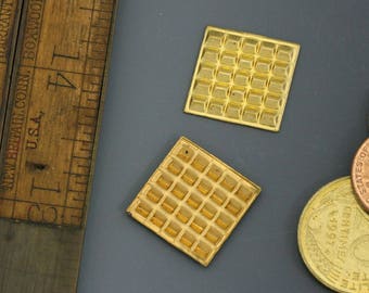 Vintage brass textured 11/16" square. Vintage stamping. Sold per pair. Beadwork, Jewelry making, Jewelry supply.