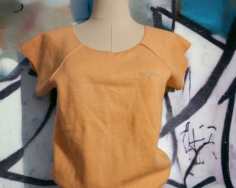 90er Jahre Kurzarm Sweatshirt Orange Vintage Top