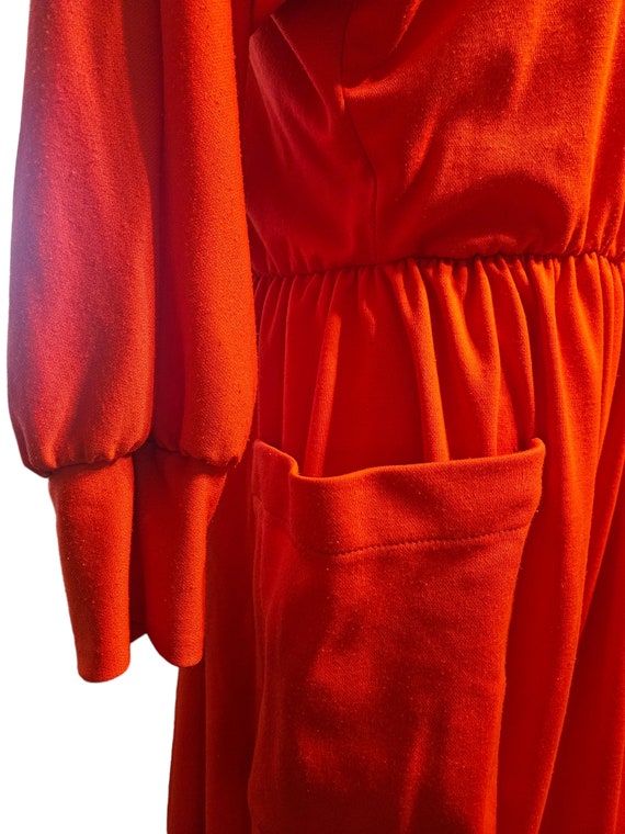 80s Vintage Red Dress with Pockets Button Up Back… - image 4