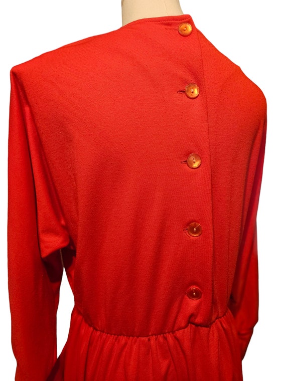 80s Vintage Red Dress with Pockets Button Up Back… - image 6
