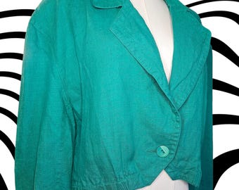 Vintage Green Cropped Blazer Jacket 80s Fashion