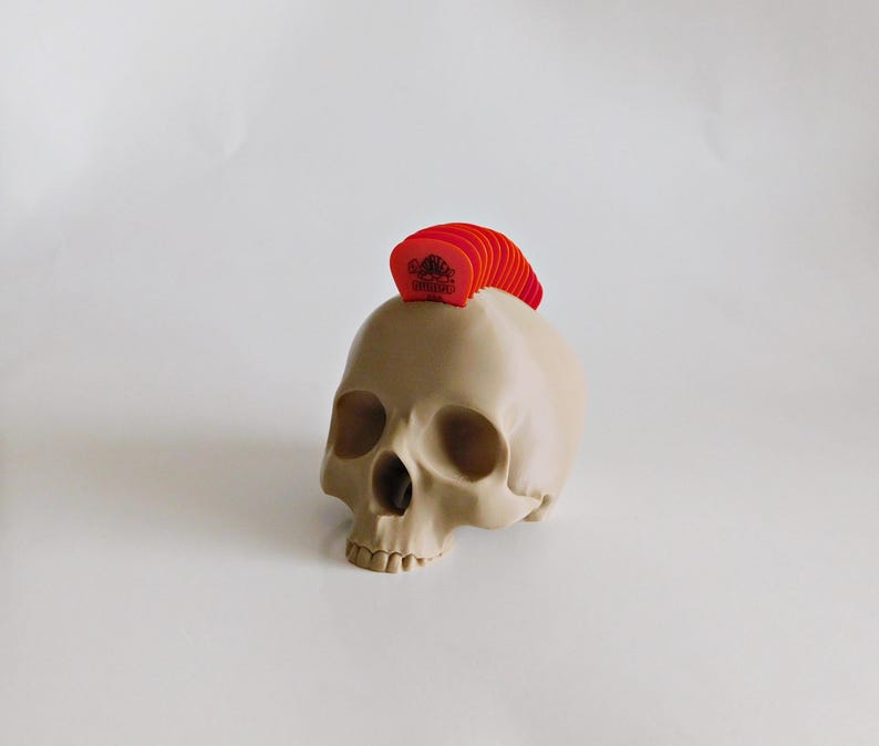 Skull Guitar Pick Holder 3D Print Bone Tan