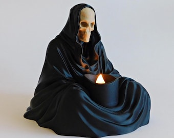 Grim Reaper Tea Light Holder (LED Only) Gothic Candle Holder | Spooky Halloween Decoration