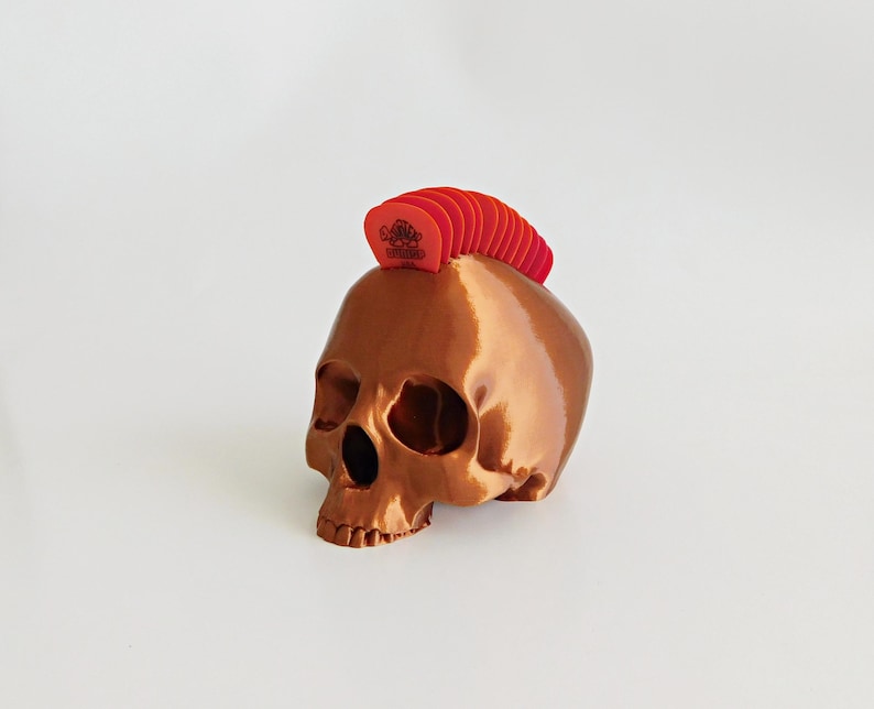 Skull Guitar Pick Holder 3D Print Bronze