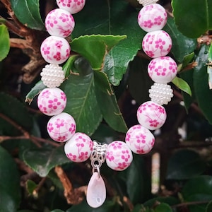 Pink Floral Pattern Ceramic Beads Handmade Bracelet