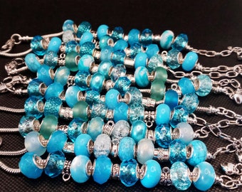 Beautiful Mix Blue Large Hole Beads Snake Chain Charm Bracelet | Handmade Bead Snake Chain Bracelet | 2 Size