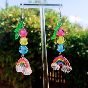 Bunte Regenbogen Ohrringe | Handgefertigte Ohrringe | Regenbogen Mit Wolken Ohrringe | Stolz Ohrringe