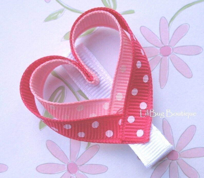 LiliBug Pink Polka Dot Heart Hair Clippie Set image 1