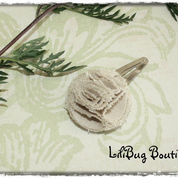 LiliBug Frayed Shabby Chic Linen Layered Fabric Flower Clip - Neutral Anthro inspired