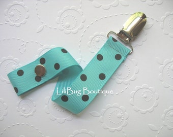 LiliBug Turquoise Blue Dot PACI FINDER Pacifier Clip