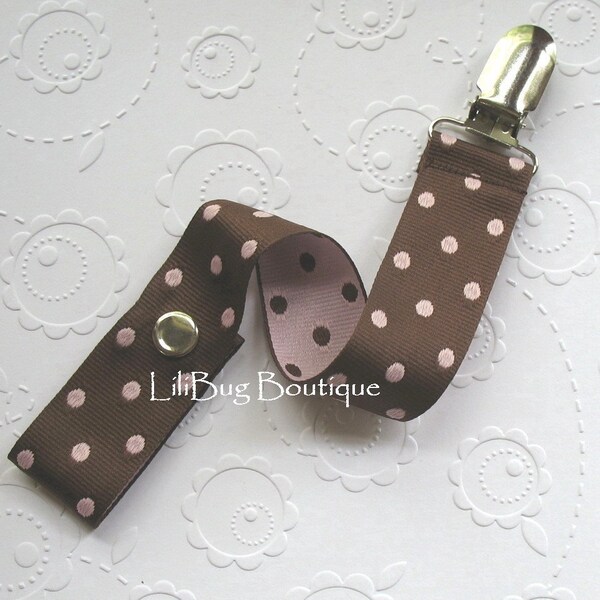 LiliBug Pink -n- Chocolate Brown PACI FINDER Pacifier Clip