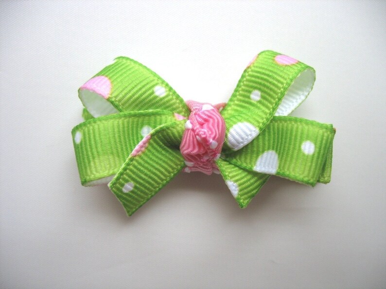LiliBug Spring Green and Pink Dot Bow and Clippie Set image 1