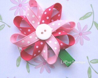 LiliBug Pink Polka Dot Flower Hair Clippie