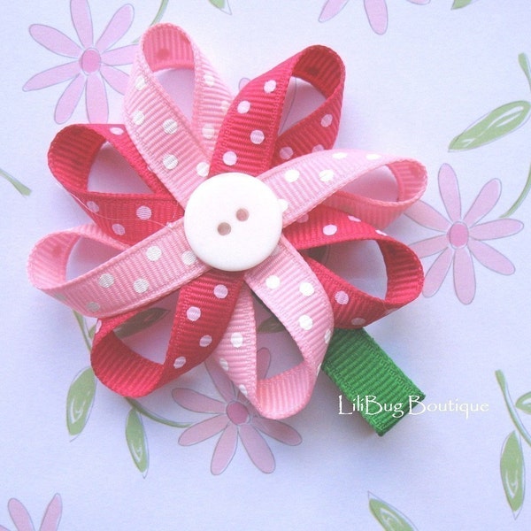 LiliBug Pink Polka Dot Flower Hair Clippie