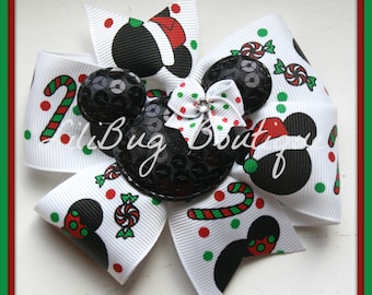 LiliBug Holiday Sparkle Minnie Mouse HairBow with Swarvoski Crystal - Ready to Ship