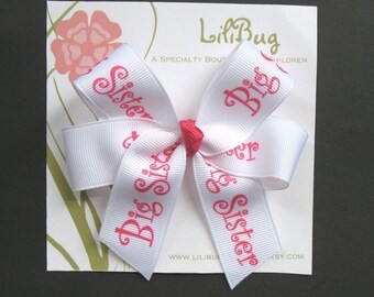 LiliBug White / Pink BIG SISTER Hair Bow