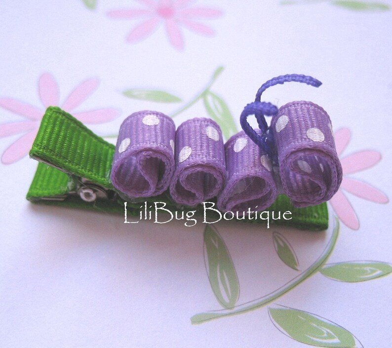 LiliBug Caterpillar Hair Clip  Purple and White Polka Dot image 0