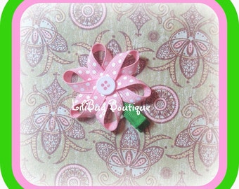 LiliBug Pink Polka Dot Flower Hair Clippie