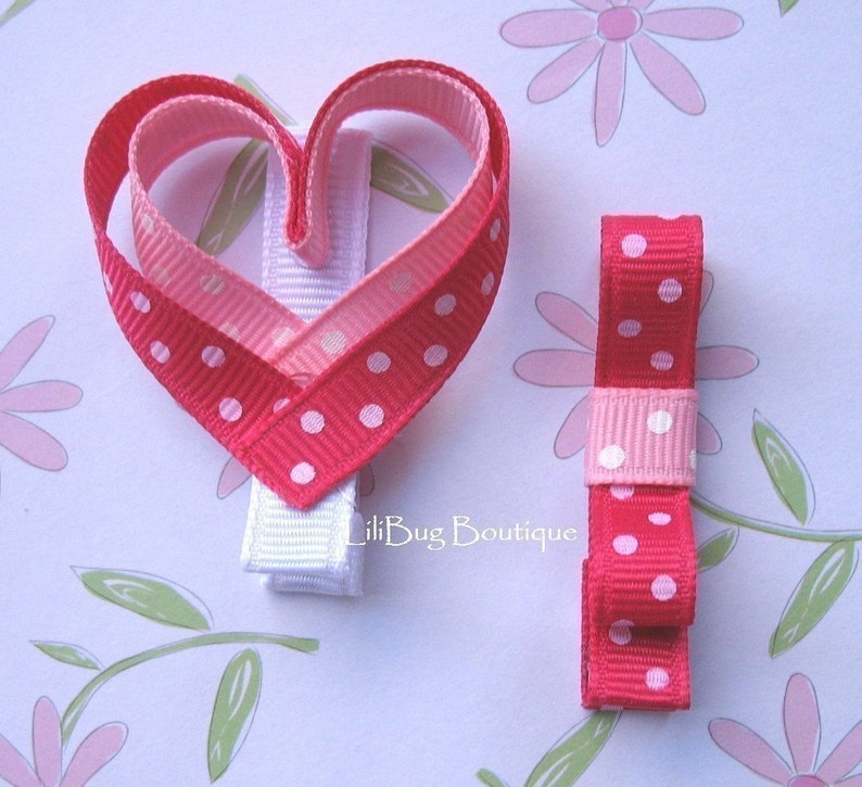 LiliBug Pink Polka Dot Heart Hair Clippie Set image 0