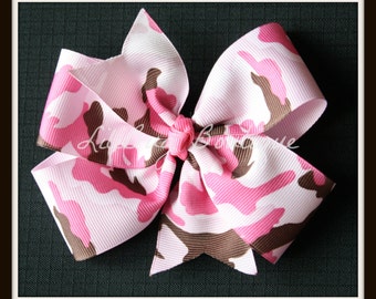 LiliBug Pink Camo Camoflauge Hair Bow - Ready to Ship