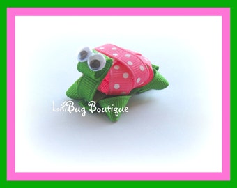 LiliBug Pink Polka Dot 3D TURTLE Hair Clip