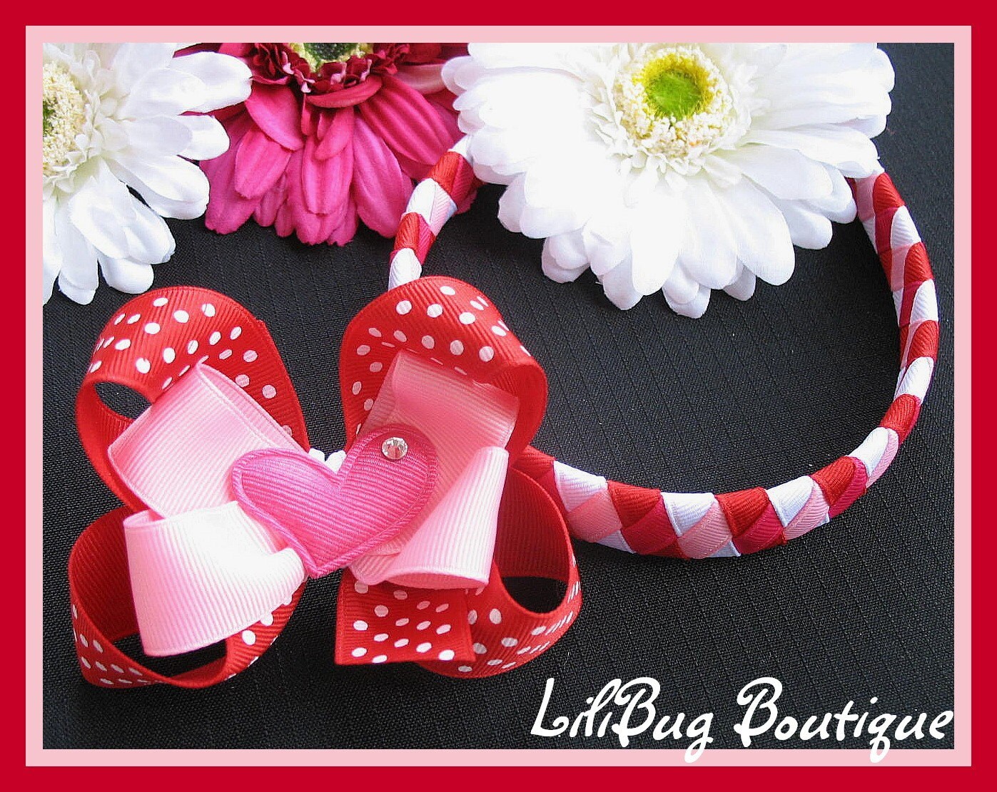 Valentines Day Heart 2in1 Woven Headband and Hairbow Set Etsy