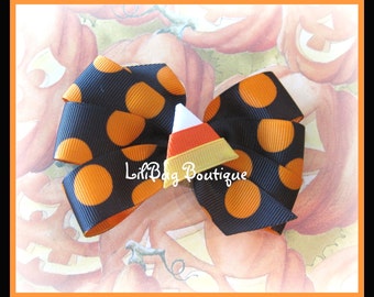 LiliBug HALLOWEEN Candy Corn Polka Dot HairBow