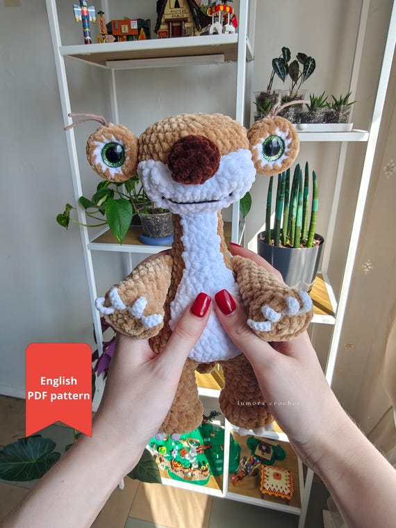Funny Sloth Amigurumi Crochet Pattern PDF | Prehistoric Sloth Plush | Fan Inspired