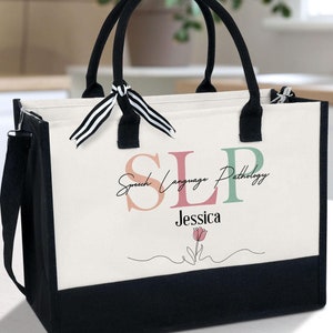 Personalized SLP Tote Bag, Speech Language Pathologist Tote Bag, SLP Gifts, Speech Bag, Speech Therapist, Language Pathology Canvas Tote Bag