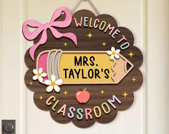 Personalized Teacher Name Door Sign, 3D Pencil Welcome Door Hanger, Back to School Classroom Decor, Teacher Appreciation Gifts, Teacher Gift