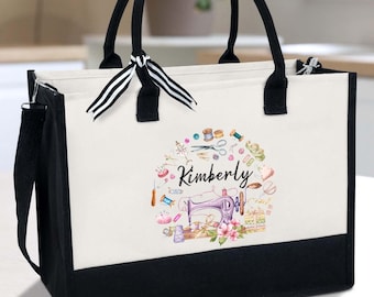 Personalized Sewing Machine Tote Bag, Custom Quilter Gifts for Mom, Grandma, Sewing Lover Gifts,Custom Knitting Tote Bag Gift for Women