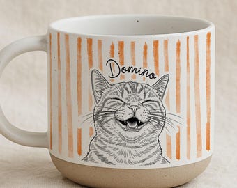 Personalized Colorful Striped Pet Portrait Pottery Mug, Custom Dog & Cat Mug, Custom Pet Gifts, Personalized Dog Mug, Dog, Cat Mom Gift