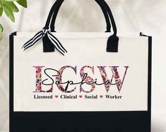 Personalized Social Worker Bag, LCSW Tote Bag, Graduation Gift, Licensed Clinical Social Worker Canvas Bag, Social Worker Appreciation Gifts