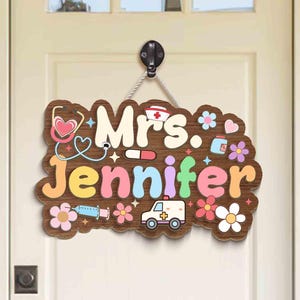 School Nurse Door Sign, Personalized Name School Nurse Unique Gift, School Nurse Door Hanger, Custom Wooden Door Sign Gift for New Nurse
