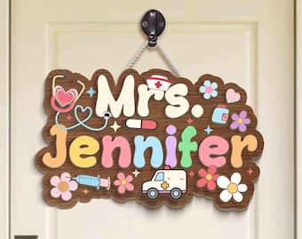 School Nurse Door Sign, Personalized Name School Nurse Unique Gift, School Nurse Door Hanger, Custom Wooden Door Sign Gift for New Nurse