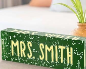 Custom Math Teacher Desk Name Plate Gifts, Personalized Gifts For Teacher, Teacher Acrylic Block, Teacher Appreciation Gift, Teacher Decor