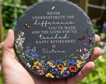Garden Stone Retirement Gift, Personalized Floral Retirement Gift For Grandma, Colleague Retirement Keepsake, Retired Coworker, Mother's Day